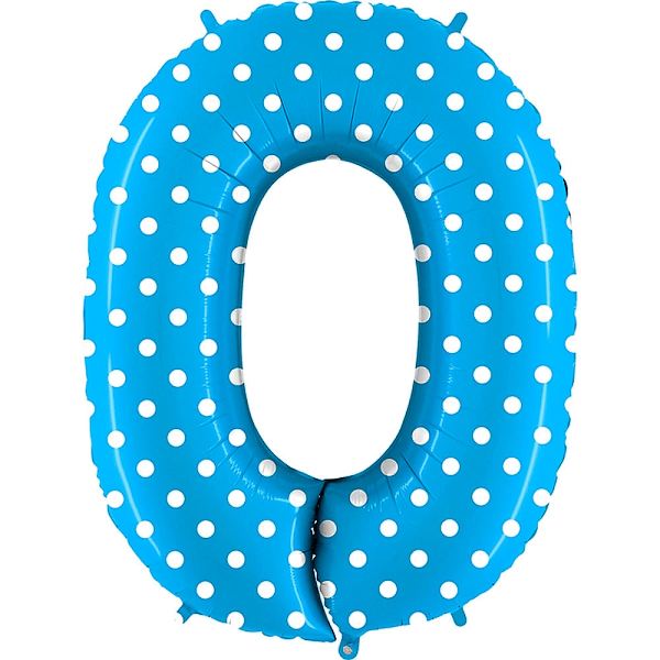 Balónek fóliový číslo 0 modrý s puntíky 1 ks 102 cm