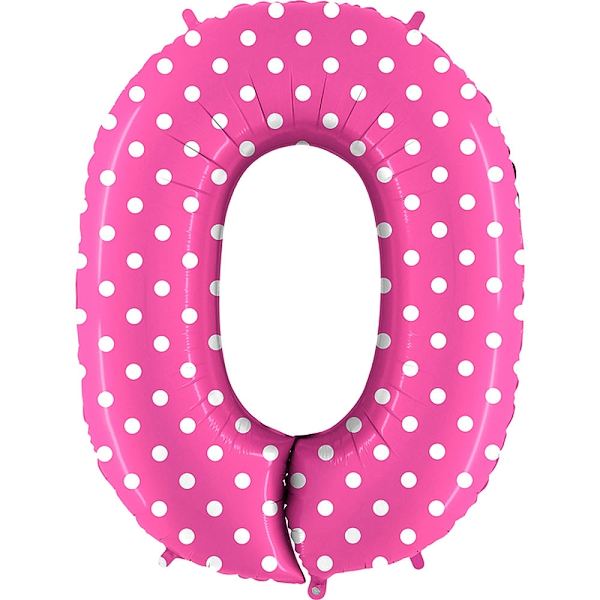Balónek fóliový číslo 0 růžový s puntíky 1 ks 102 cm