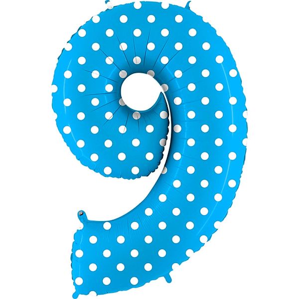 Balónek fóliový číslo 9 modrý s puntíky 1 ks 102 cm