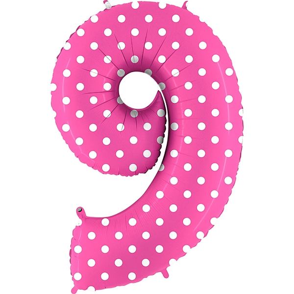Balónek fóliový číslo 9 růžový s puntíky 1 ks 102 cm