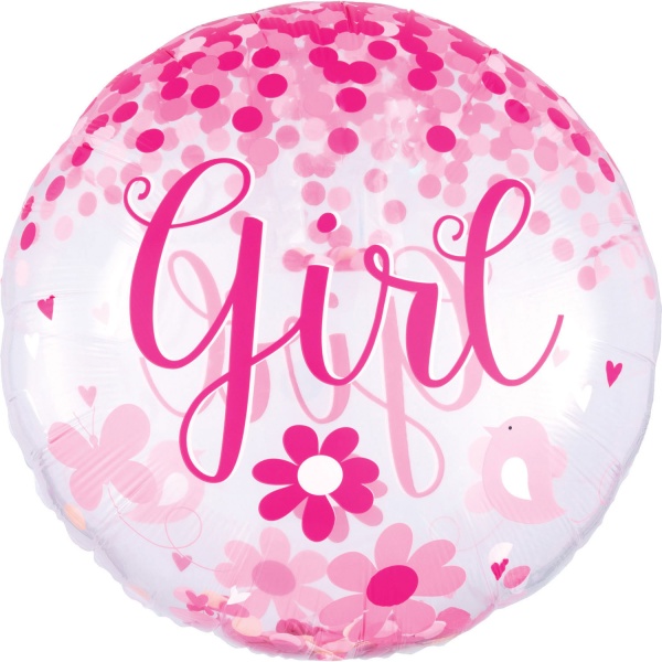 Balónek fóliový Jumbo s konfetami Baby Girl 71 cm