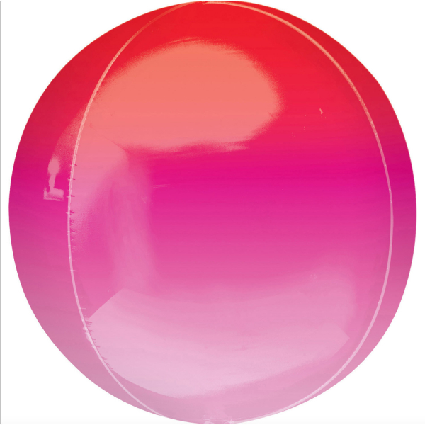 Balónek fóliový ORBZ koule Ombré červeno-růžová 40 cm