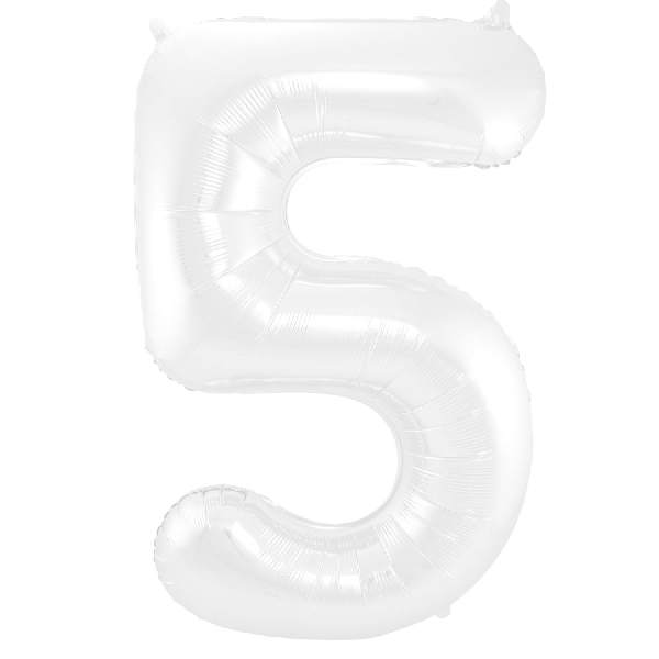 Balónek fóliový číslo 5 metalická matná bílá 86 cm