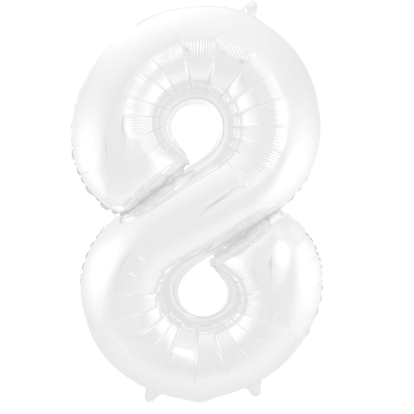Balónek fóliový číslo 8 metalická matná bílá 86 cm