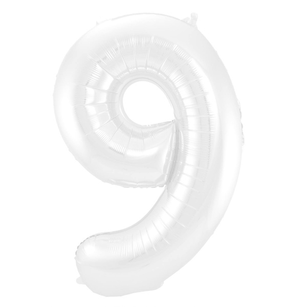 Balónek fóliový číslo 9 metalická matná bílá 86 cm
