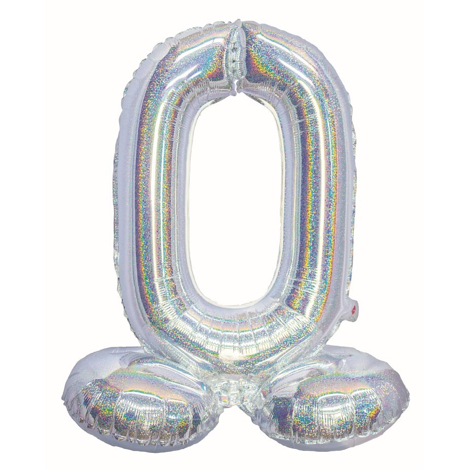 Balónek fóliový číslo 0 samostojné holografické stříbrné 72 cm