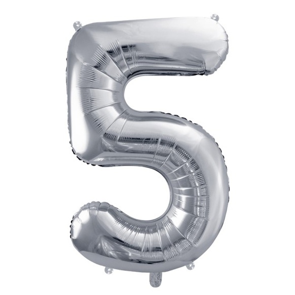 Balónek fóliový číslo 5 stříbrné 86 cm