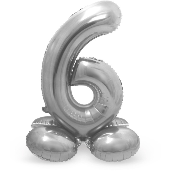 Balónek fóliový číslo 6 na podstavci stříbrné 72 cm