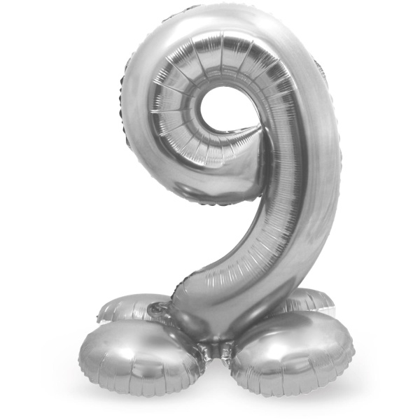 Balónek fóliový číslo 9 na podstavci stříbrné 72 cm