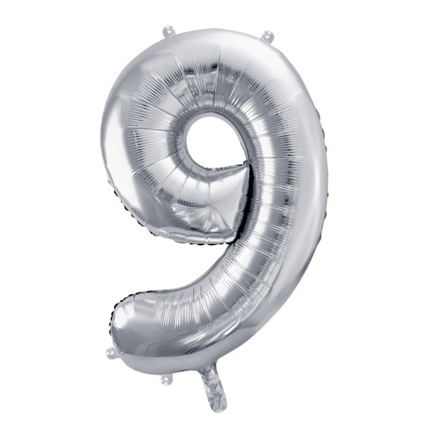 Balónek fóliový číslo 9 stříbrné 86 cm