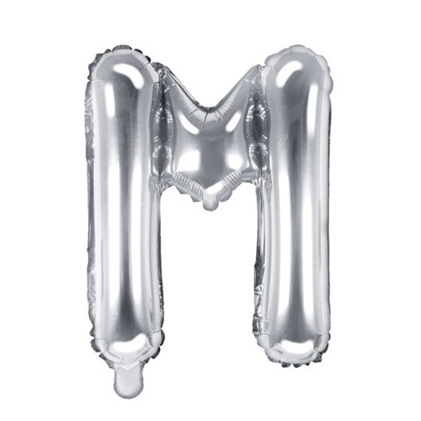 Balónek fóliový mini písmeno M stříbrné 35 cm