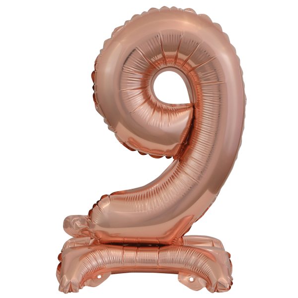 Balónek fóliový číslo 9 na podstavci Rose Gold 38 cm