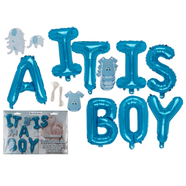 Balónkový nápis It is a Boy s papírovými dekoracemi 35 cm