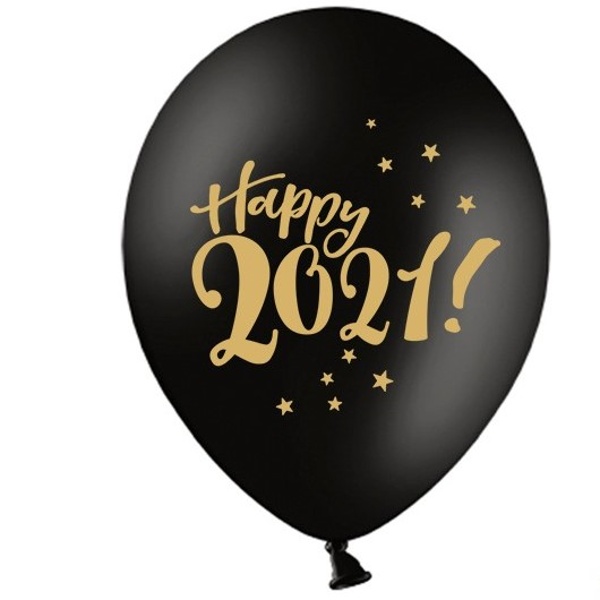 Balónky Happy New Years 2021! latexové černé 6 ks 30 cm