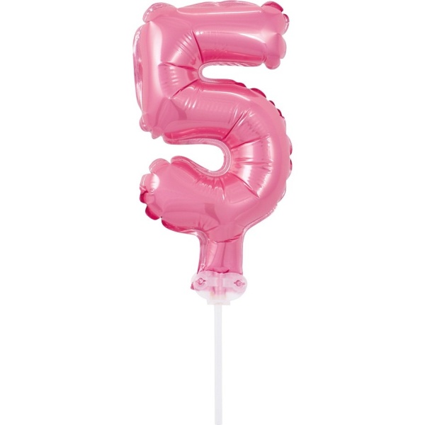 Číslice nafukovací 5 na dort růžová 13 cm