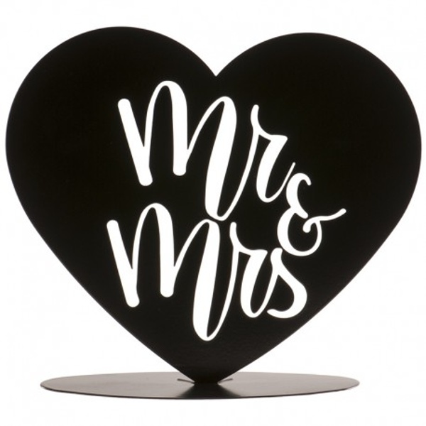 Dekorace na dort Srdce černé metalické Mr & Mrs 14