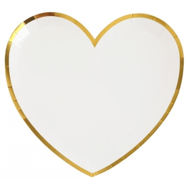 Srdce - Talířky papírové bílý se zlatým okrajem 10ks