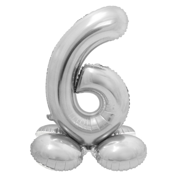 Balónek fóliový číslo 6 samostojné stříbrné 72 cm