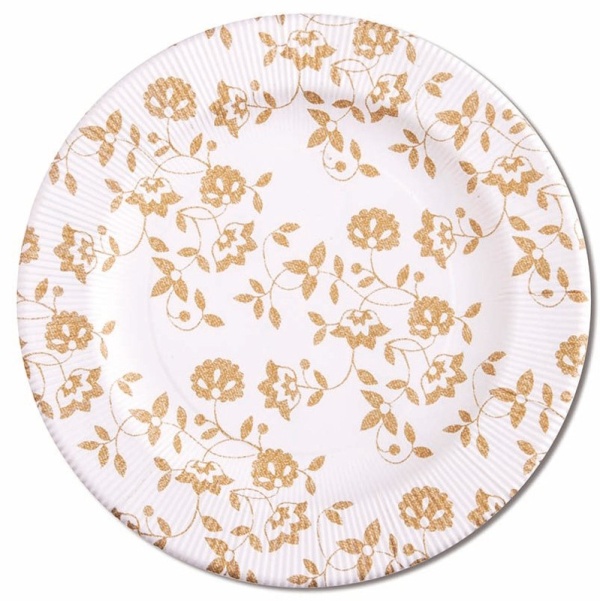 ECO talíře papírové Květy zlaté 27 cm 8 ks