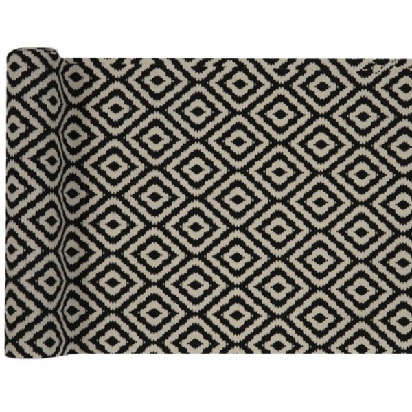 ŠERPA stolová s černým geometrickým vzorem 3 mx 28 cm