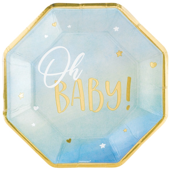 Baby shower Oh baby boy - Talířky modré hranaté 8 ks 26