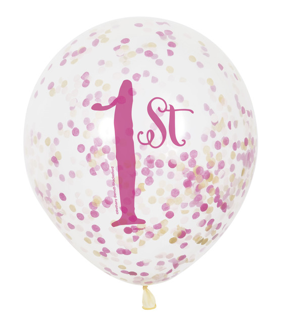 Balónky s konfetami 1.narozeniny holčička 30cm 6ks