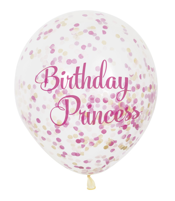 Balónky s konfetami Birthday Princess 30cm 6ks