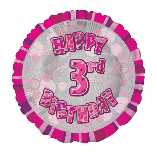 Fóliový balónek 3 Birthday Pink Glitz 45cm