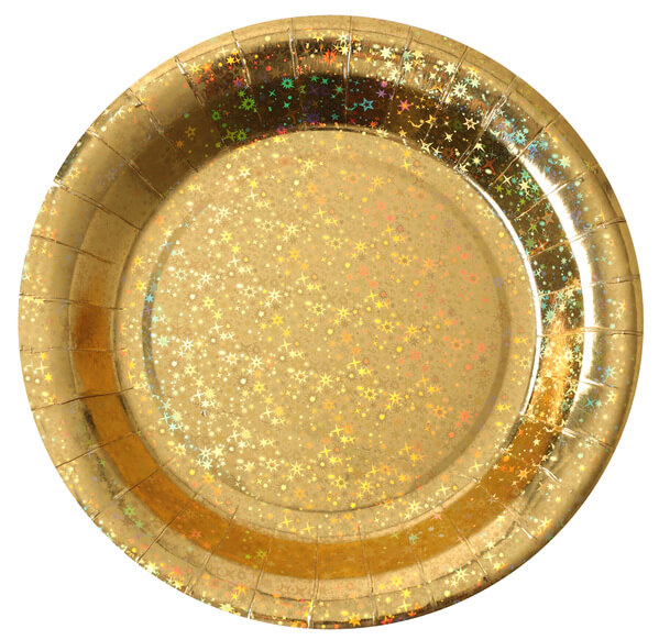 Talíř zlatý glitter 23cm 10ks
