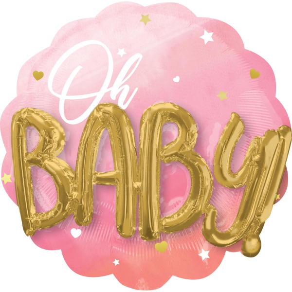 Baby shower Oh Baby Girl - Multibalónek s růžový se zlatem 71 x 71 cm
