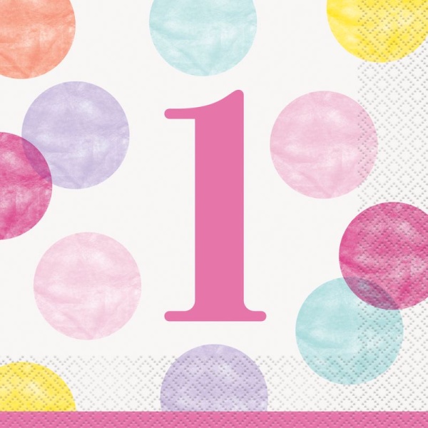 UBROUSKY 1. narozeniny s růžovými puntíky 16ks