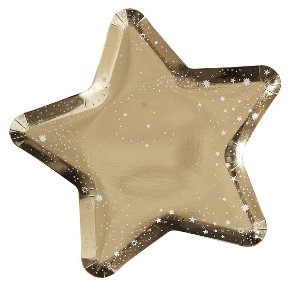 Talíře na party vánoční papírové Hvězda zlatá 26 cm 8 ks