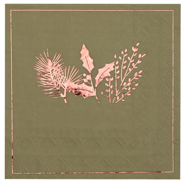 Ubrousky papírové Vánoční větvičky olivovo-růžové 33 x 33 cm 20 ks