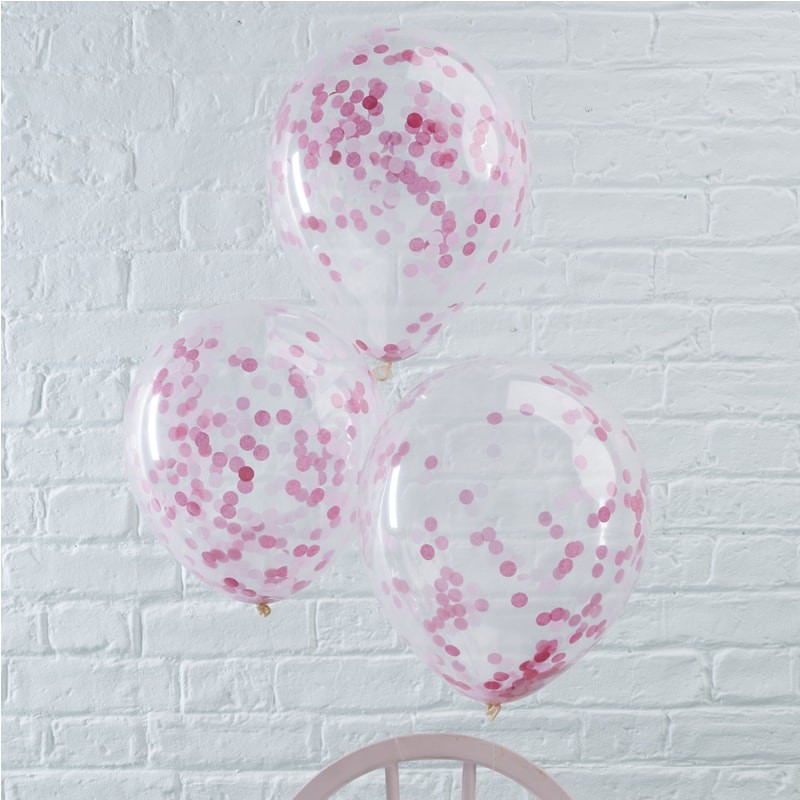 Balónky průhledné s růžovými konfetami 5 ks