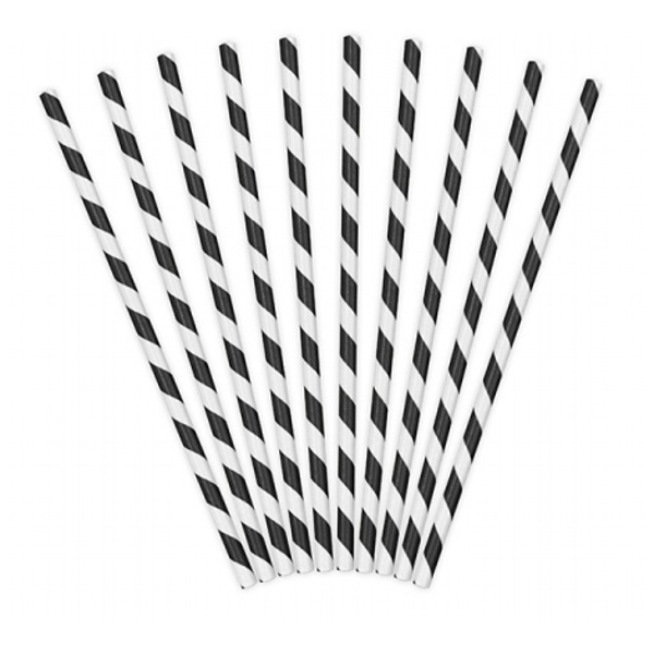 Brčka designová papírová s proužky černobílá 10 ks