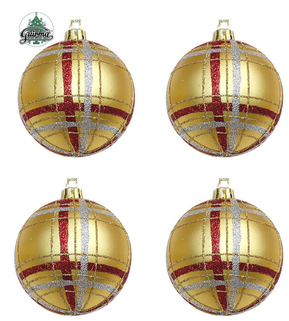 Vánoční koule zlaté zdobené 4ks 70mm