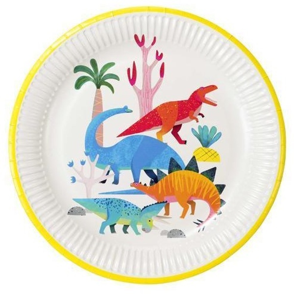 Dino party color - Talíře Dinosauři barevné 23 cm 8 ks