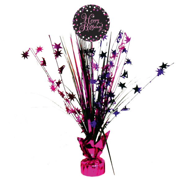 Dekorace na stůl fóliová Sparkling růžová Happy Birthday 46 cm