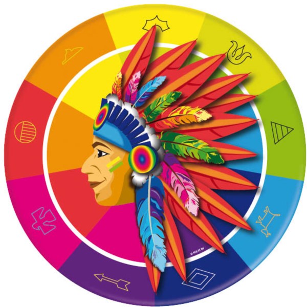 Indiánská party - Talíře papírové Indián barevný 23cm 8ks