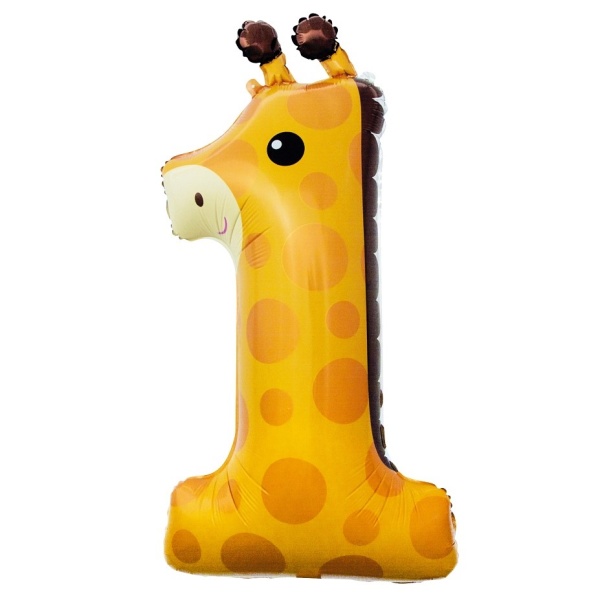 Balónek fóliový číslo 1 Žirafa 80 cm