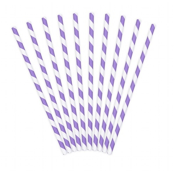 Brčka papírová designová s proužky lila 10 ks