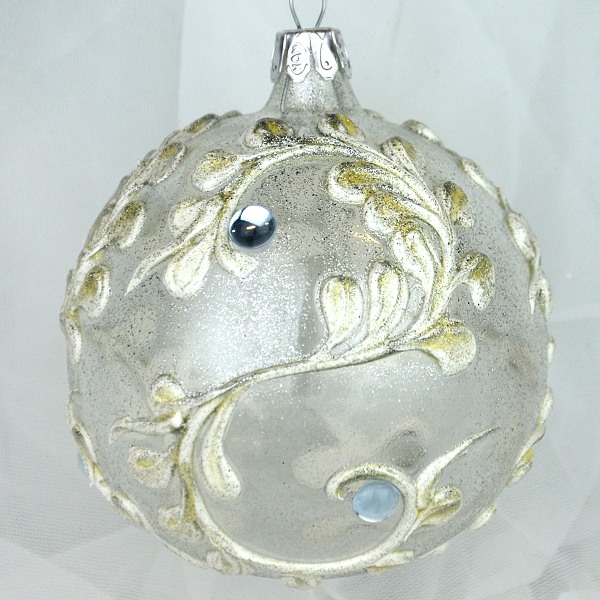 Ozdoba vánoční Metalic dekor s modrým kamínkem - koule 8 cm
