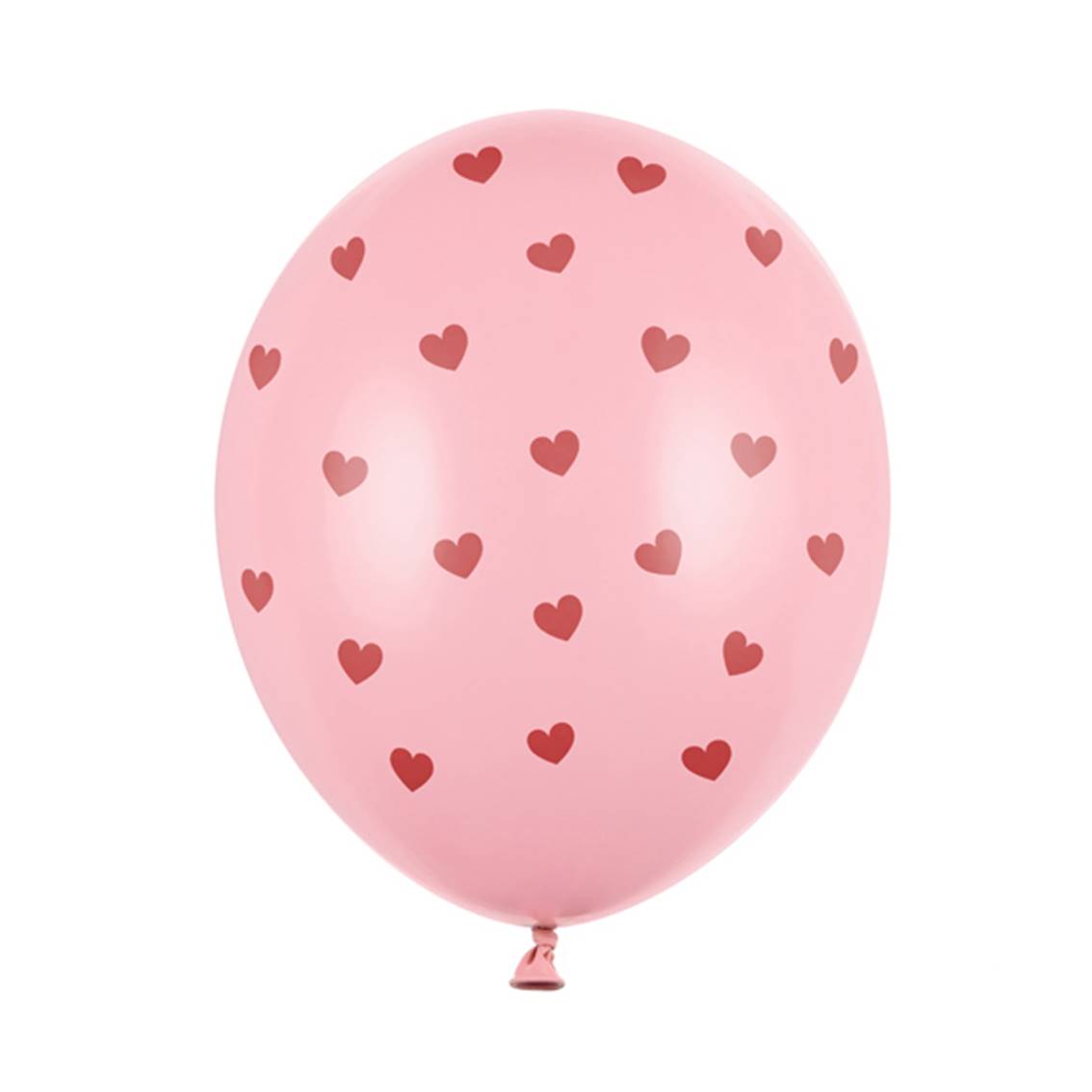 Balónky s potiskem růžové s červenými srdíčky 6 ks 30 cm