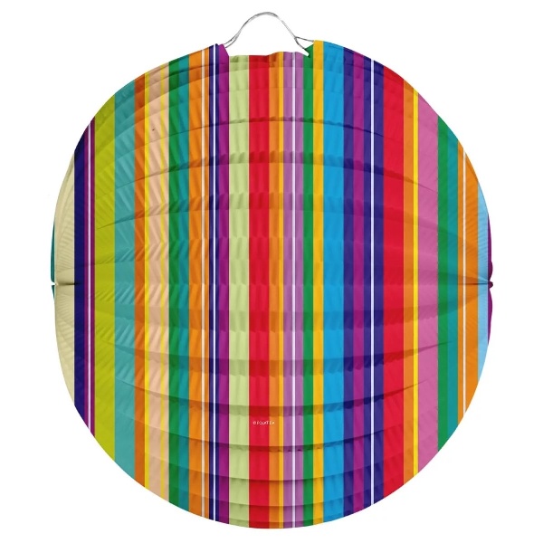 Lampion barevný kulatý papírový - duhové pruhy 22 cm