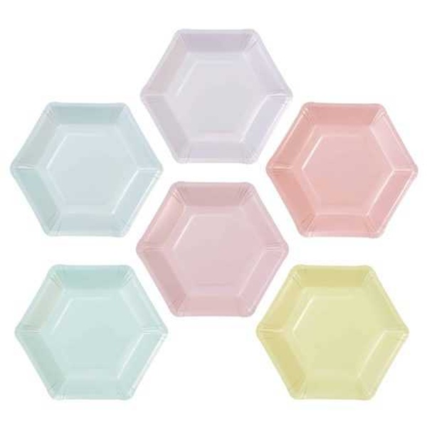TALÍŘKY papírové Hexagon pastelový mix 16