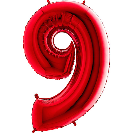 Balonek číslo 9 červené z folie -102 cm