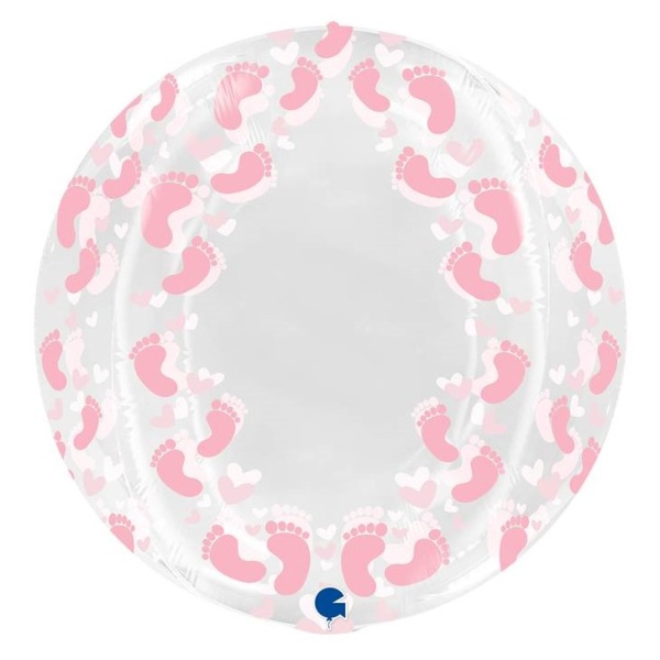 Balónek fóliový transparentní koule Ťapičky růžové 48 cm