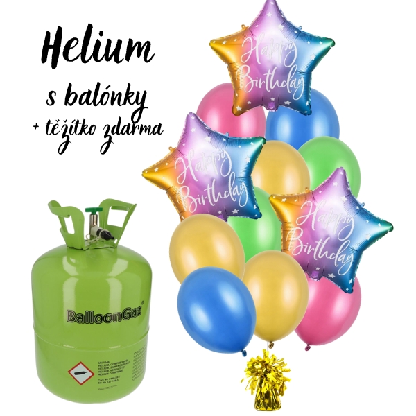 Helium s balónky - helium + 3x folie HB duha