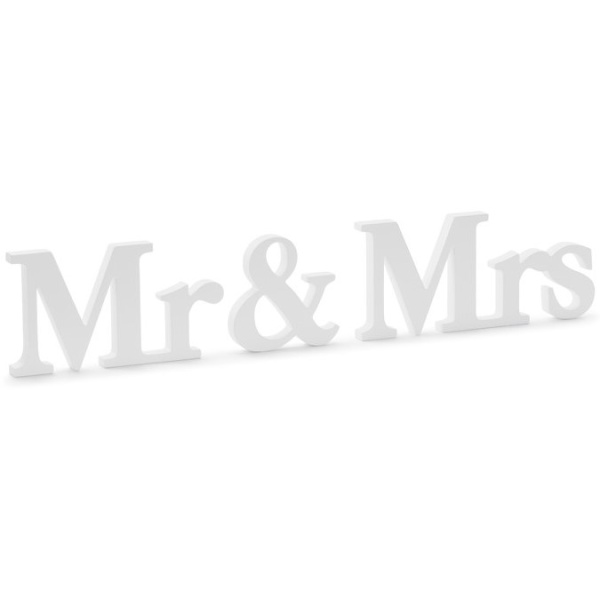 NÁPIS dřevěný Mr&Mrs bílý 50x9