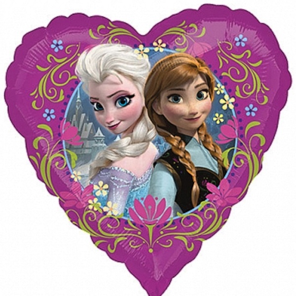 Balónek fóliový Frozen Anna a Elsa v srdíčku 45 cm